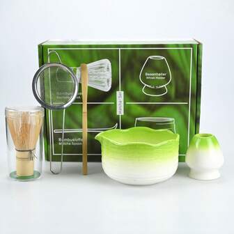 5件套日本陶瓷抹茶碗茶具，非常适合圣诞节、感恩节、母亲节礼物，抹茶绿茶套装