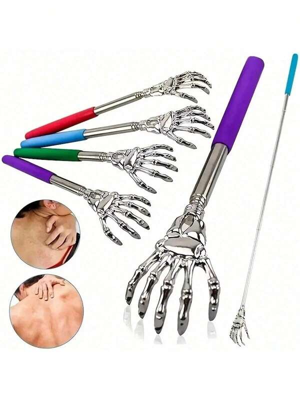 3pcs Retractable Back Scratcher Set, Portable Hand Bone Back Scratcher With Telescopic Stainless Steel Ghost Hand, Retractable Itching Massager, Smooth Claw Tip, Stainless Steel Telescopic Rod