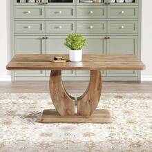 JUFU - Mesa de comedor moderna de 63 pulgadas para 6, mesa de cocina rectangular con patrón de madera oscura e para comedor, cocina - Grano de madera oscuro-63 - Ver 3