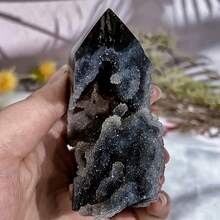 1pc Sparkling Natural Sphalerite Crystal Cluster Tower - Single Pointed Column, Bohemian Style Black & White Starry Crystal Decor For Home Desktop, Yoga Meditation, Unique Holiday Gift (Halloween/Christmas/Easter), Crystal Home Decor, Spiritual Decoration, Elegant Mineral Specimen, Intricate Crystal Formations, Detailed Mineral Structure - Black and White - View 7