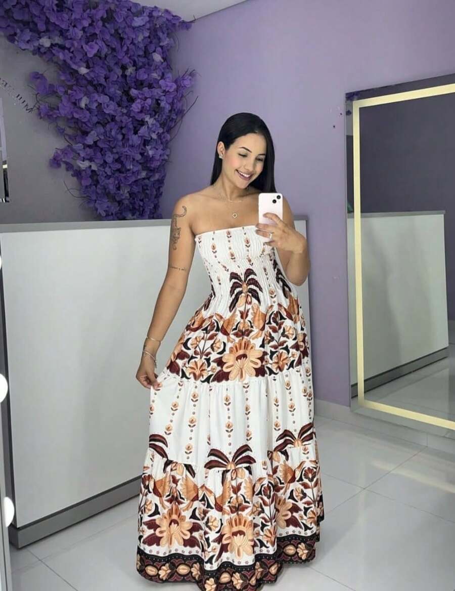 VESTIDO LONGO VERÃO ESTAMPO TAMARA QUE CAIA AZUL COM ELASTEX - Rosa Bebê - Visão 1