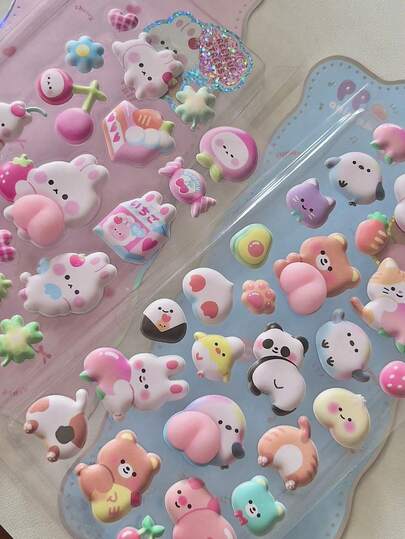 一套加厚可爱3D动物贴纸，柔软萌趣，适合儿童/女孩手机壳装饰、行李箱装饰、儿童手工、女孩礼物