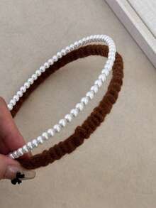 1 pieza Diadema elegante de doble capa con perlas falsas para mujer, accesorio de cabello artístico y de alta gama