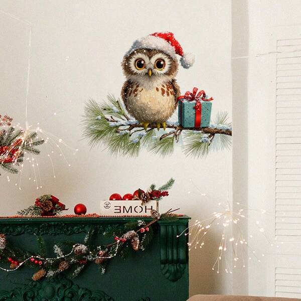 ملصق حائط بوق عيد الميلاد والأغصان - ملصق PVC لاصق ذاتي للاحتفال بعيد الميلاد مع قبعات سانتا وأغصان صنوبر وهدايا للغرفة المعيشية والنوم والخزانة والثلاجة - سهل التقشير واللصق، ديكورات عيد الميلاد، تصميم مرح، ملصق سهل التركيب، ديكور/لاصق/ملصق حائط للحائط/غرفة النوم، ديكور حائط للمنزل، ديكور عيد الميلاد