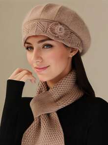 Set de 2 piezas Sombrero y bufanda de cuello versátil para mujer, cálido en invierno, adecuado para ejercicio, accesorio de invierno, regalo de San Valentín para madres de mediana edad y ancianas - Multicolor - Ver 2