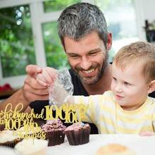 DRsstarxi 30 Pack Happy 100th Birthday Cupcake Toppers Gold Glitter One Hundred Cheers To 100 Years Old Cupcake Picks For 100th Birthday Anniversary Party Cake Decorations - 100th - View 4