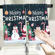 2PCS Christmas Kitchen Towels Merry Christmas Snowman Santa Claus Bathroom Towels, Highly Absorbent, Aesthetic Design, Quick Dry,  Suitable For,  Picnic, Gym, Outdoor, Winter Decor Gift