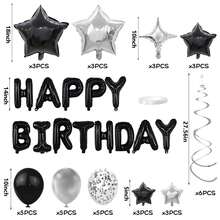 53 globos de cumpleaños feliz, pancarta de feliz cumpleaños, globos plateados y negros para niños, niñas, chicos, chicas, 16, 18, 21, 25, 40, 50, 60 cumpleaños, decoraciones para fiesta de cumpleaños (negro) - Negro y plata - Ver 2