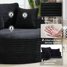 1PC 56"W Round Velvet Sofa Bed, 2-In-1 Memory Foam Couch With Spring & 3 Pillows, Medium Soft, No Assembly For Living Room & Small Spaces Black  - 黑色 - 查看 3