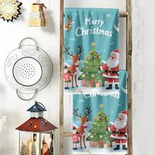 2PCS Christmas Kitchen Towels Merry Christmas Santa Reindeer Tree Multifunctional Towels, Aesthetic Design, Quick Dry, Fine Workmanship,  Suitable For,  Hotel, Picnic, Travel, Winter Decor Gift