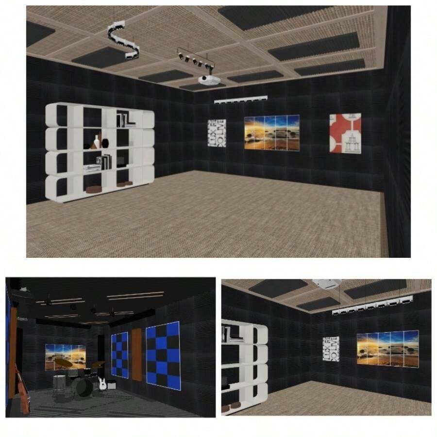 12 Pack 1x 12x 12 Black Acoustic Wedge Studio Foam Sound Absorption Wall Panels - Initial - View 1