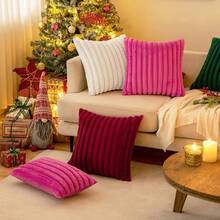 MIULEE White Throw Pillow Covers 18x18 Inch Set Of 2 Fuzzy Striped Soft Pillowcase With Velvet Back Faux Rabbit Fur Cushion Covers Decorative Home Pillows Sofa Couch Bedroom Car - Moss Green - View 9