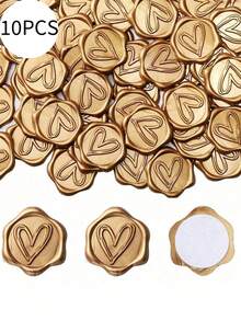 10 件复古风格信件信封 DIY 工艺品包装袋 婚礼邀请卡信封 钱信封 文具，适用于学校用品，返校 - 火漆印(古銅款)愛心 - 查看 8