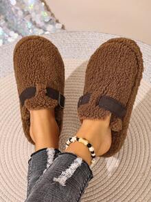 Zapatos planos de mujer con flecos, hebilla y decoración, de punta redonda, versátiles de moda, de tipo mule, para otoño/invierno, con forro de piel - Marrón - Ver 6