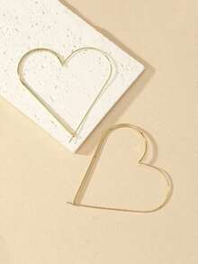 1 Pair Geometric Heart-Shaped Line Hoop Earrings, Suitable For Women's Daily Wear - 銀戒指 - 查看 4