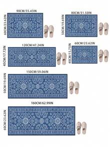 1 pieza Alfombra de área con estampado vintage de flores azules de estilo mediterráneo, adecuada para sala de estar, dormitorio, entrada, cocina, baño, sala de juegos, estudio, lavable a máquina y duradera