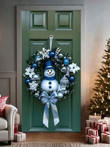 1pc/Snowman Wreath Door Hanging Door Banner - Polyester Christmas Holiday Decoration, 70.8x35.4 Inches, Home Indoor And Outdoor Decoration, Christmas Decoration, Festival, Party Decoration, - Multicolor - View 7