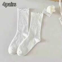 8 Paar Socken für Frauen, japanischer und koreanischer Stil, Frühling und Sommer einfarbige retroholische atmungsaktive Mesh-Socken für Frauen, Herbst Mittellang Plüsch-Socken für Frauen, japanische lose Spitzen-Socken Ins (1/4/8 Paare)