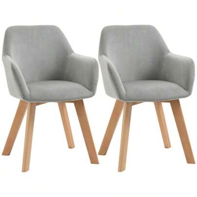 HOMCOM Dining Table And Chair Set, 2 Kitchen Chairs With Arms & Backrest, Paint Sampling, Wooden Legs, Grey