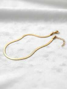 1 件时尚简约 18K 镀金不锈钢扁平链脚链，适合旅行、海滩、女友、母亲礼物 - 金色 - 查看 5