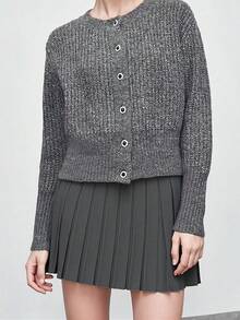 GIGOGOU 纯色休闲百褶短款针织女裙，适合度假、晚宴约会、秋冬春季穿着。 - 灰色 - 查看 8