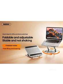 REMAX Soporte para portátil RM-C09, universal, giratorio y plegable, de aleación de aluminio, con ajuste multiángulo y rotación libre de 360°, material de aleación, soporte resistente, color gris espacial.