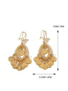 1 Pair Vintage Minimalist Copper Alloy Coin Tassel Earrings, Suitable For Women's Daily Wear, Holiday Gift (Gift Box Not Included)
