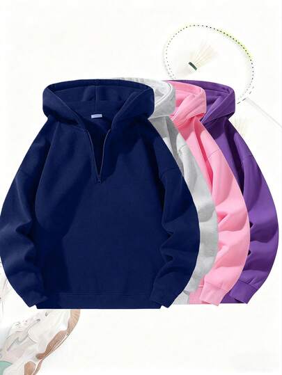Autumn/Winter Unisex Casual Sports Half-Zip Hoodie, Boyfriend Style Solid Color Long Sleeve Sweatshirt, Fashion Matching Couple