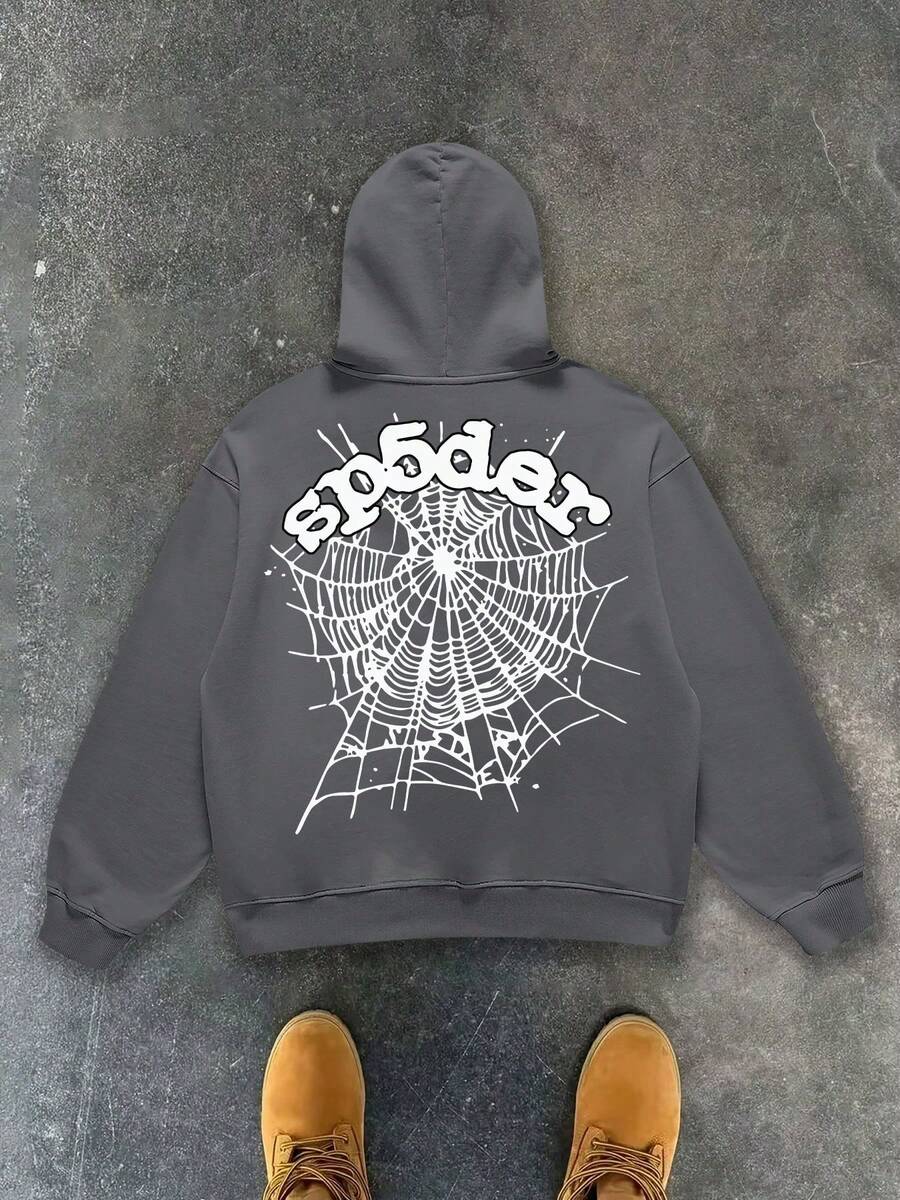 Hoodie With Playful Spider - Web Graphic And Spider! Slogan Men's Hoodies, Printed Hoodies, Unisex Hoodies And Casual Hooded Sweatshirts. Featuring A Casual Style Design And Comfortable Fit - Simply Fantastic! Spider Hoodie Fashion Y2k, Retro, Vintage, Holiday Gift, Boyfriend, Girlfriend, Couple Style - 灰色 - 查看 1