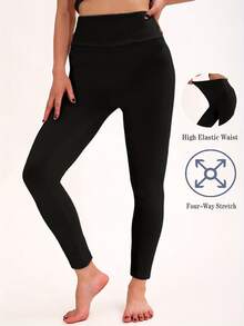 Colanți pentru femei, cu talie înaltă, culoare solidă, moi și elastici, pentru yoga, sală, sport, zi de zi, primăvară/vară, confortabili - Negru - Vizualizare 8