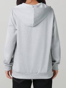 Women's Loose Fit Hooded Long Sleeve Jacket, With Zipper And Drawstring Details, Casual Style Sweatshirt Sweatshirt, Suitable For Spring And Autumn Casual Occasions - Grey - View 3