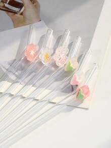 1 件/6 件花朵装饰玻璃吸管，适合饮用果汁、奶茶、咖啡、冷饮，弯曲吸管设计，学校用品，返校，送给女朋友、男朋友、父母、朋友的礼物