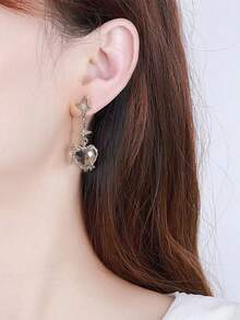 1 pereche cercei cu cristale din rășină metalică în formă de inimă, stil european și american, cercei la modă pentru femei și fete, cadou de călătorie, nuntă, petrecere, ziua de naștere, Crăciun 2025