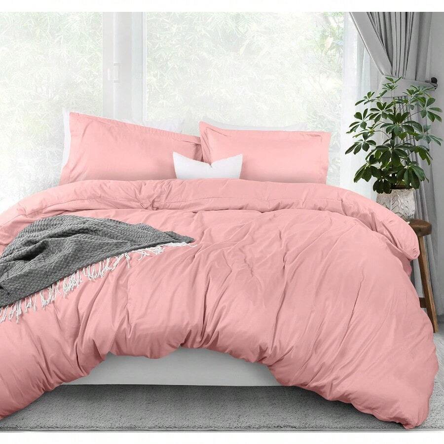 Utopia Bedding Duvet Cover Queen Size Set 1 Duvet Cover With 2 Pillow Shams 3 Pieces Comforter Cover With Zipper Closure Ultra Soft Brushed Microfiber 90 X 90 Inches Queen Pink - PinkQueen - View 1