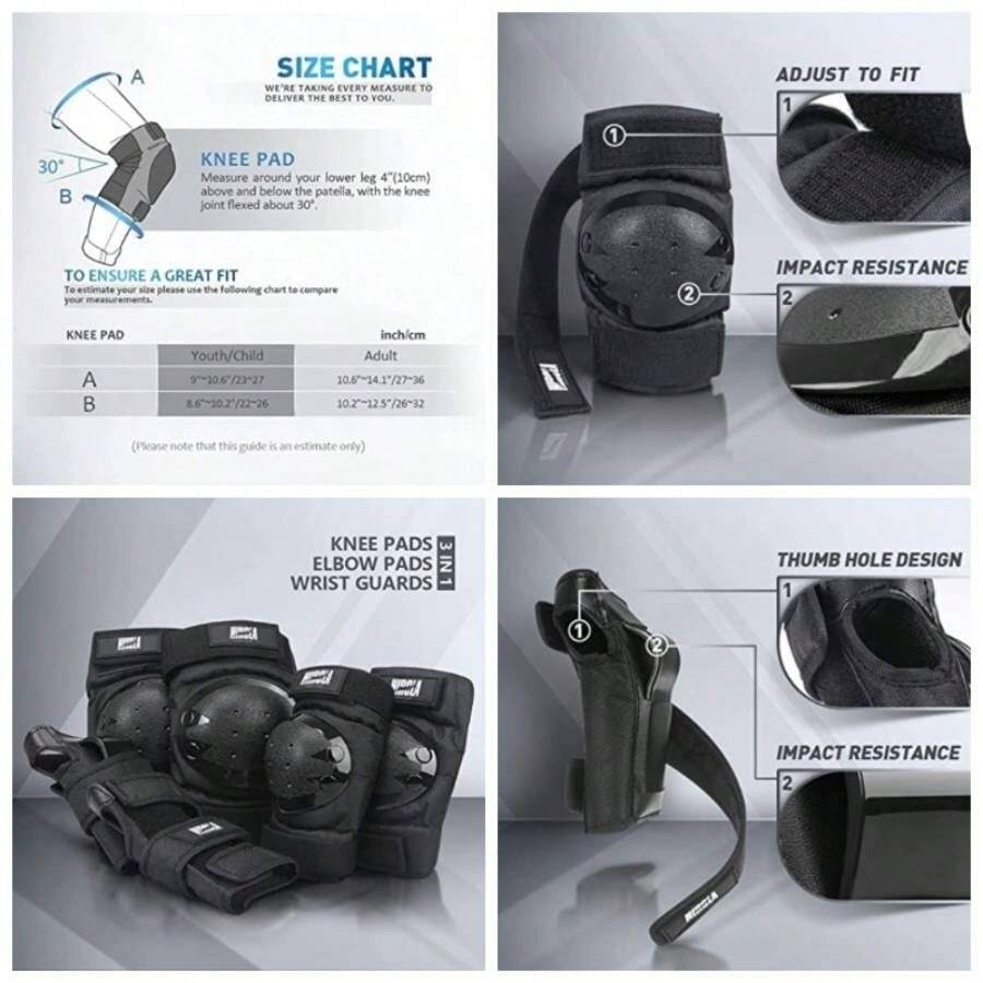 Rodilleras, coderas y muequeras para deportes y actividades al aire libre ajustables para patinaje, ciclismo y ejercicios Accesorios de proteccin para deporte y ejercicios al aire libre Rosa - Negro Chico - Ver 1