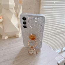 亮片 1 件高光手机软壳适用于 Apple 11/12/13/14/15/16 Pro Max、Galaxy S22/23/24/25+ Ultra、A04/A05/A14/A15/A24/A25/A34/A54/A56/A36/A26 - 白色+支架 - 查看 3