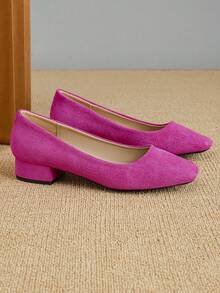 New Polka Dot Chunky Heel Shoes For Women, Square Toe Comfortable Casual Shoes, Plus Size Low Heel Shoes - Màu Hồng Tươi - Xem 5