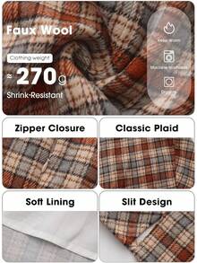 Women's Fashion Faux Wool Mini Skirt High Waisted Y2K  Side Slit Tweed Plaid Skirts 2025 Fall Winter Outfits - màu xanh lá - Xem 11