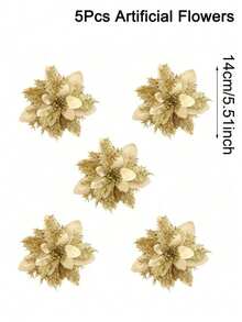 5/10pcs Artificial Christmas Tree Decorative Flowers (Diameter 14cm/5.51inch) - Red/Gold/Red Gold/Silver/Pink Flash Fake Flower Christmas Tree Decoration, Christmas Decoration, 2026 New Year Home Holiday Decoration