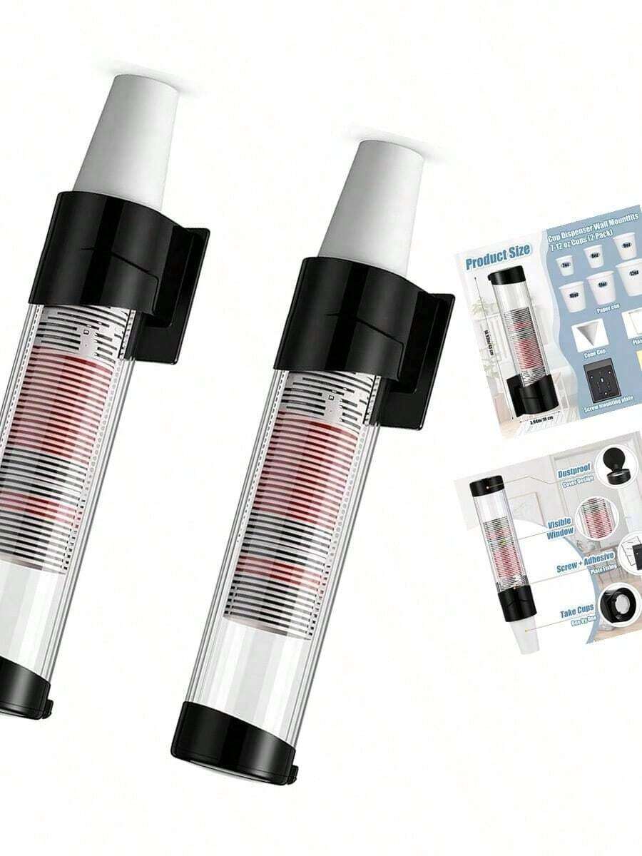 Baderke 2 Pieces Cup Dispenser Pull Type Automatic Remover Fit 5 Oz To 7 Oz Plastic Water Machine Cup Holder Wall Mount Bathroom Home Office Hospital (Classic) - Stylish - 查看 1