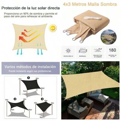 Mokani Malla Sombra, 4x3m Toldo, Malla Sombra para Exteriores, Sombra Lona, Sombra velaria Reforzada Lona, 95 de Bloqueo de Los Rayos, para el Patio, Jardn, Prgola, Patio Trasero