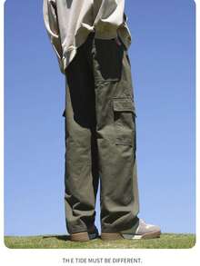 Men's Black Khaki And Beige Skater Cargo Pants With Elastic Waistband - 軍綠色 - 查看 5
