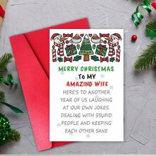 1pc Amazing Wife Merry Christmas Card, Special Xmas Card For Wife, Funny Christmas Card For Wife, Keeping Each Other Sane - one-size - View 5