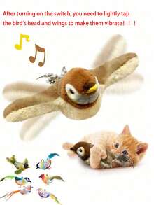 1 件随机颜色猫玩具，互动逼真的知更鸟飞翔和飘动猫薄荷，羽毛用弹力绳悬挂，自动鸣叫小猫玩具，适合室内猫自玩麻雀鸟设计宠物毛绒玩具可咀嚼耐用猫吱吱叫玩具，适合猫和狗互动供应宠物仿真鸟毛绒玩具带声音 - 棕色 - 查看 15