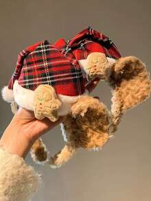 1 pieza Diadema de Navidad con diseño de sombrero de mujer a la moda y lindo, de peluche 3D, accesorio versátil para el hogar, lavarse la cara, uso diario, maquillaje, diadema, aro para el cabello