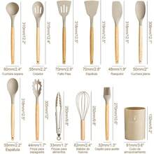 13PCS Utensilios de Cocina de Silicona, Antiadherentes, Resistentes al Calor, para Cocinar y Hornear, con Esptula Cuchara Batidor Cuchara Medidora Caqui - Caquí - Ver 7