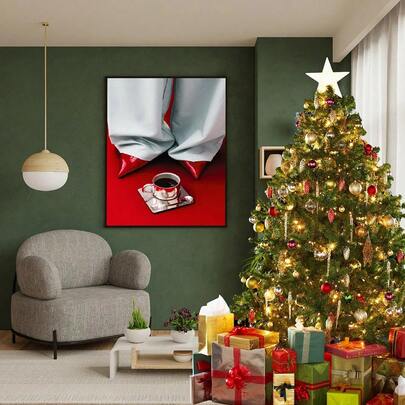 1pc Modern Red Heels & Coffee Digital Print – Bold Pop Art Style Wall Art For Contemporary Home Decor Posters Canvas Painting Wall Arts Room Home Decoration Unframed