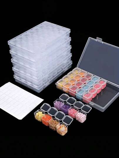 1pc 28-Compartment Transparent Plastic DIY Diamond Painting Storage Box, Suitable For Beads, Nail Art, Embroidery, Arts & Crafts Jewelry Storage