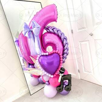 28pcs Idol Theme Party Balloon Set, Includes Purple Hearts, Colorful Starbursts, Musical Notes, 32-Inch 0-9 Fuchsia Numbers, Strips, And Latex Balloons, Suitable For Concert Decor, Music Festival Decor, Girl Group Decor, Birthday Party Decor, Indoor Decor, Shower Decor, Photo Props, Surprise Gift For Son/Daughter
