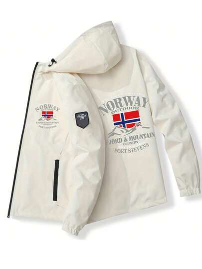 Jachetă bărbătească cu glugă, cu mânecă lungă și fermoar în față, casual, toamnă